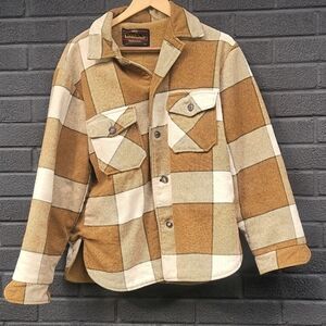 Vintage Campus Outerwear Tan and Cream Wool Plaid Jacket (Size: 40)